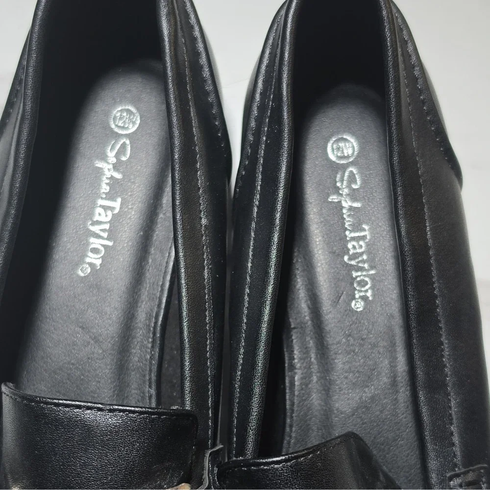 Sophia Taylor Women's Black Slip-On Loafer Flats Metal Bit Round Toe Size 12W